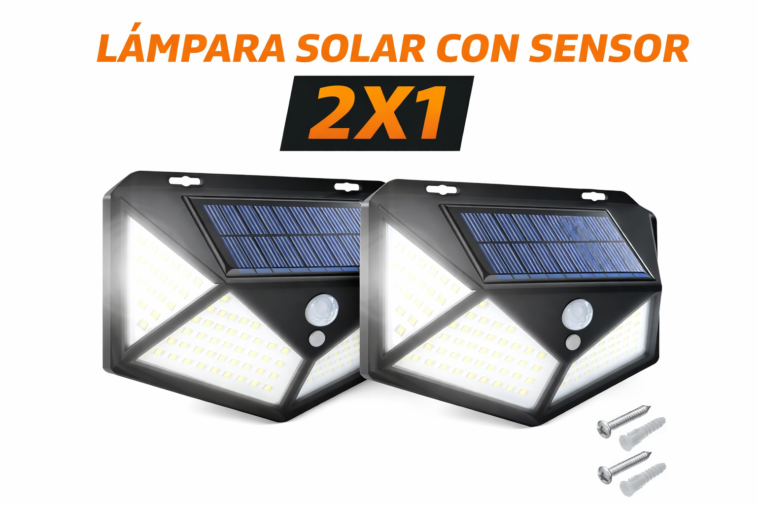 L&aacute;mpara solar con sensor 100 LED 2x1